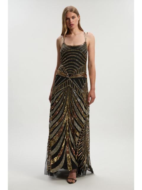 KAREN MILLEN Premium Mirrored Crystal Embellished Woven Prom Dress
