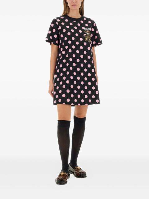 Moschino polka-dot teddy-print midi dress
