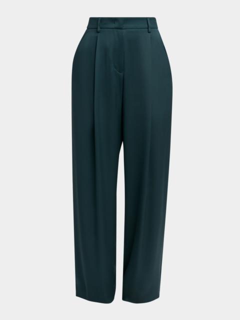GIORGIO ARMANI Pleated Silk Straight-Leg Trousers