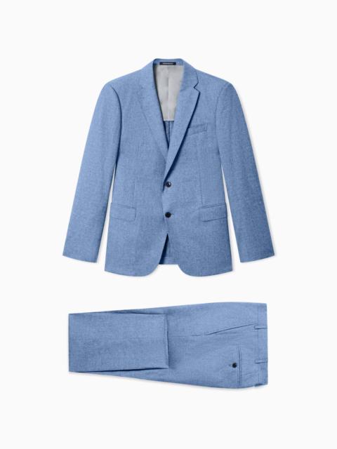 EMPORIO ARMANI SINGLE-BREASTED SUIT IN FRESH WOOL CANVAS WITH PRINTED YARN