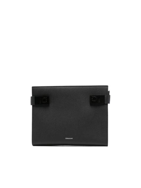 FERRAGAMO Gancini-buckle leather clutch bag