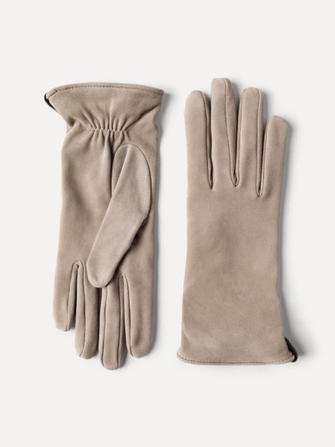 Brunello Cucinelli Suede gloves with monili