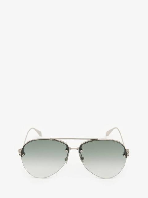 Alexander McQueen Skull Jeweled Pilot Sunglasses in Silver