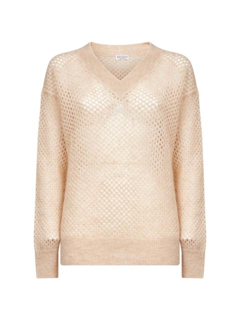Beige mohair blend Dazzling Mesh sweater