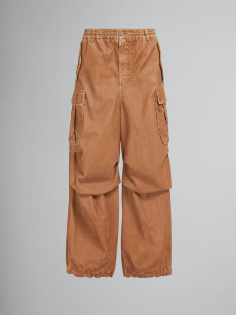 BEIGE FLOCKED DENIM CARGO PANTS