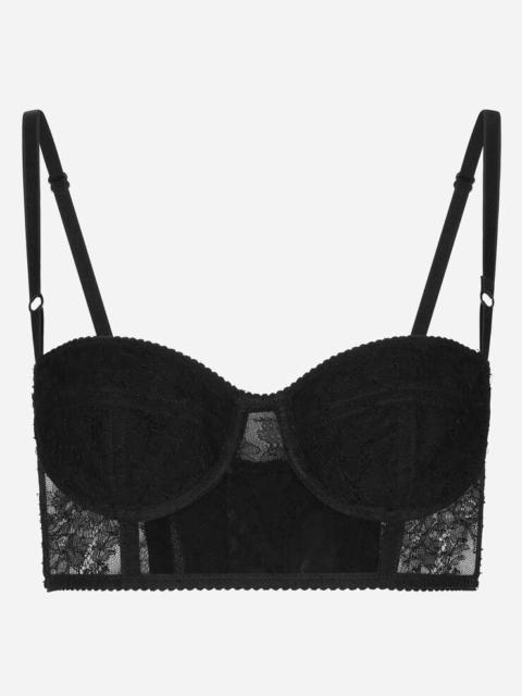 Soft-cup satin bra with lace detailing
