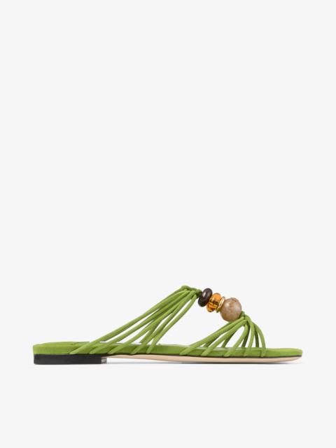 JIMMY CHOO Lova Mule Flat Clover Mix Suede Flats with Beads