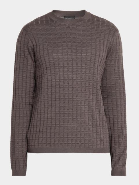 EMPORIO ARMANI Men's Grid Jacquard Crewneck Sweater