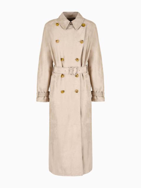 EMPORIO ARMANI Icon double-breasted, belted trench coat in goatskin suede