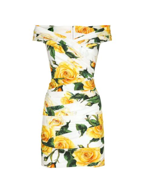 off-shoulder rose-print dress