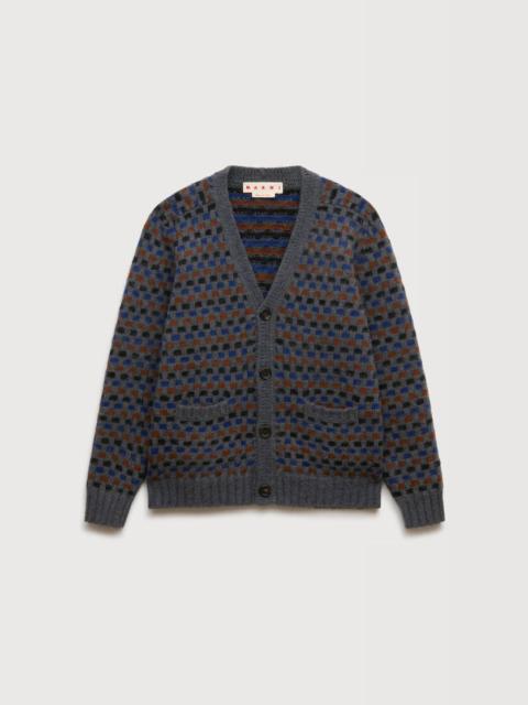 Marni GRAY AND BLUE SHETLAND WOOL JACQUARD CARDIGAN