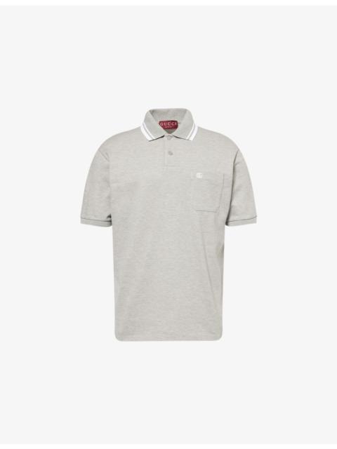 GUCCI Logo-Embroidered Stripe-Collar Cotton-Pique Polo Shirt