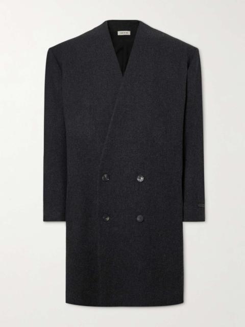 Oversized Double-Breasted Logo-Appliquéd Wool-Blend Flannel Coat