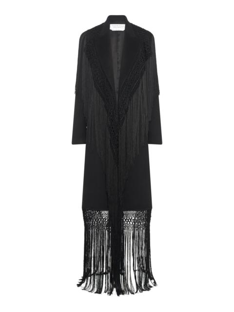 GABRIELA HEARST Mcaffrey Fringe Coat in Black Double-face Recycled Cashmere with Silk Macrame