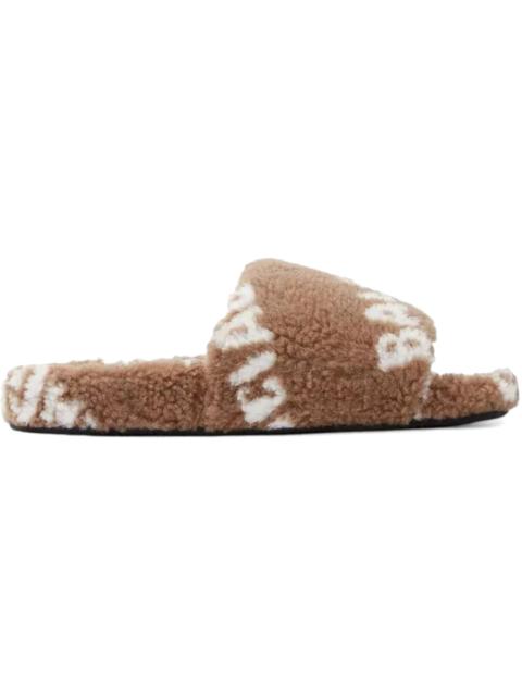 Balenciaga Furry Slide Allover Logo Light Brown White (Women's)