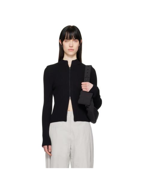 AMOMENTO Black Ribbed Mock Neck Cardigan