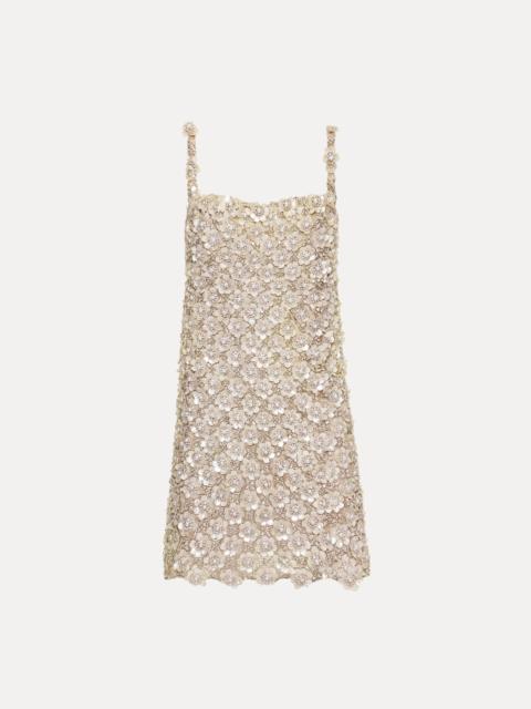 Oscar de la Renta MOTHER OF PEARL EMBROIDERED SHIFT DRESS
