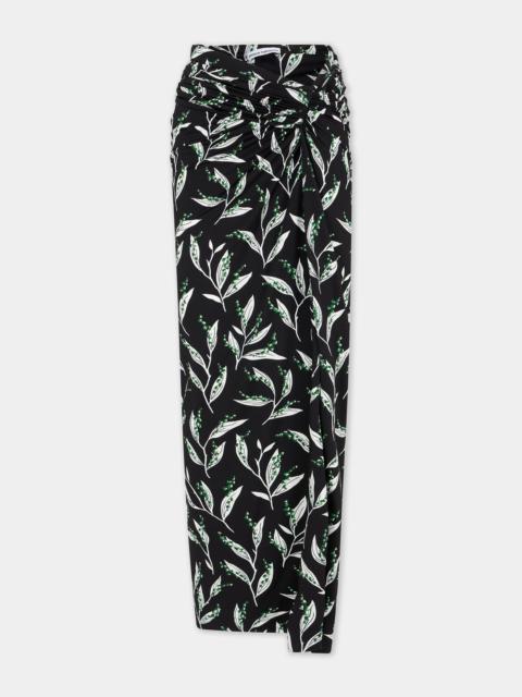rabanne LONG BLACK SKIRT WITH THRUSH PRINT
