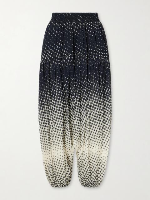 CHRISTOPHER JOHN ROGERS Halftone Polka-dot Chiffon Tapered Pants