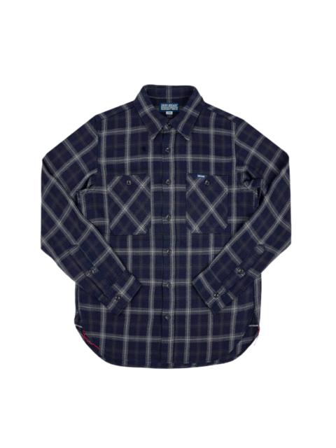 Iron Heart IHSH-412-BLK 9oz Selvedge Indigo Check Flannel Work Shirt Black
