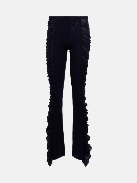 Ruched low-rise skinny mesh pants