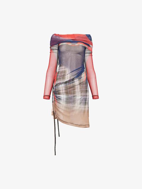 OTTOLINGER Graphic-Pattern Off-Shoulder Mesh Mini Dress