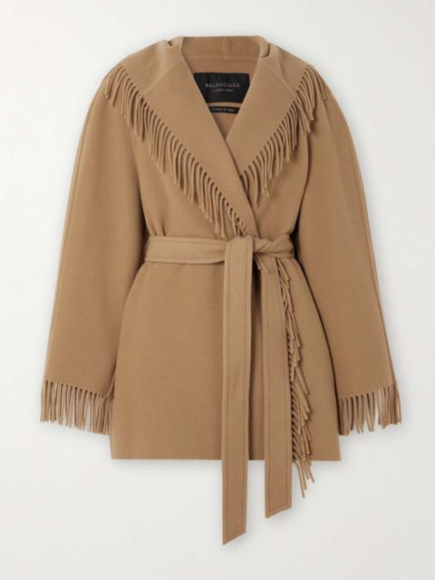 BALENCIAGA Belted fringed wool jacket
