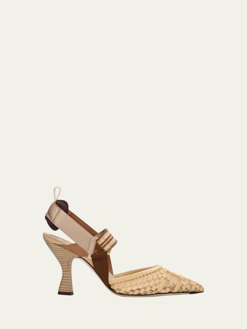 FENDI Colibri Raffia FF Sporty Slingback Pumps
