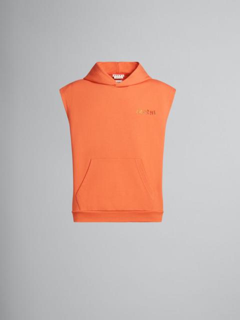 Marni ORANGE SLEEVELESS COTTON HOODIE WITH LOGO PRINT