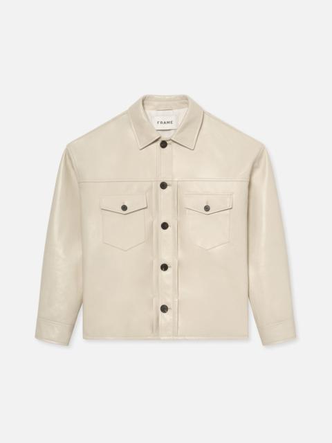 FRAME Leather Trucker Jacket in White Canvas