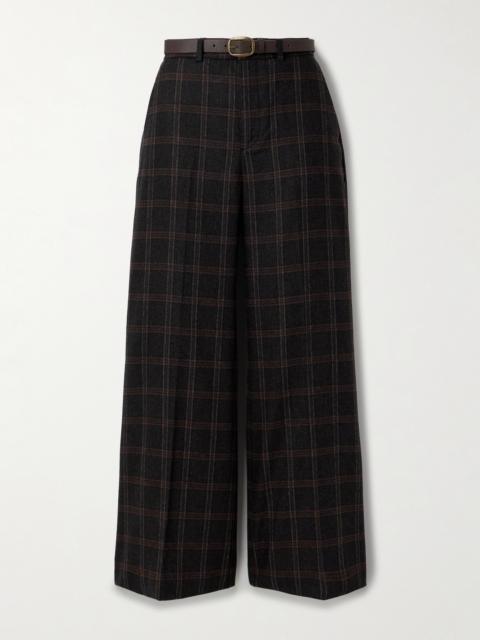 Sea Monroe Belted Checked Wool-blend Wide-leg Pants