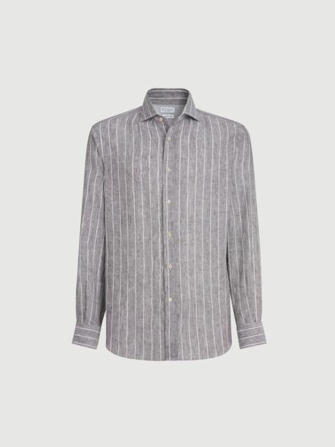 Brunello Cucinelli Chalk stripe linen easy fit shirt with spread collar