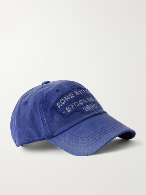 Acne Studios Logo-Printed Distressed Cotton-Twill Baseball Cap Blue