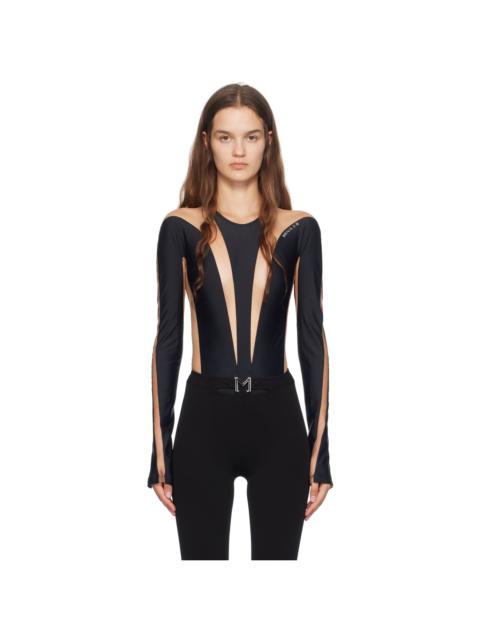 MUGLER Black & Beige Paneled Bodysuit