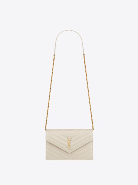 SAINT LAURENT cassandre matelassé envelope chain wallet in grain de poudre embossed leather