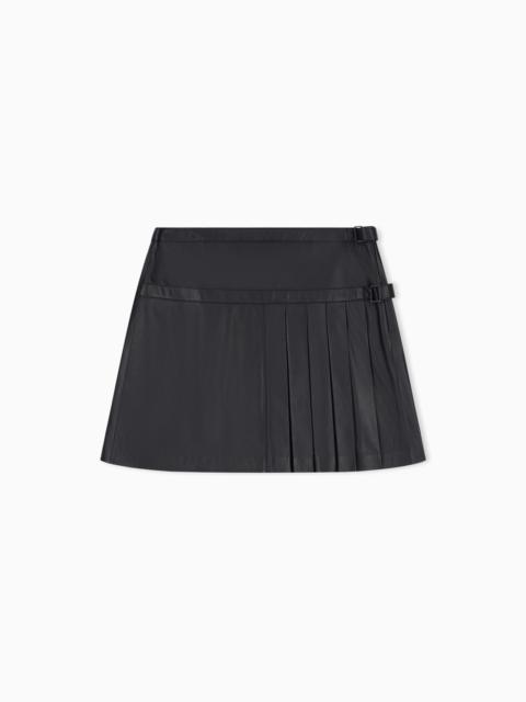 EMPORIO ARMANI FLARED LEATHER MINISKIRT WITH FRONT PLEATS AND DUAL BELTS