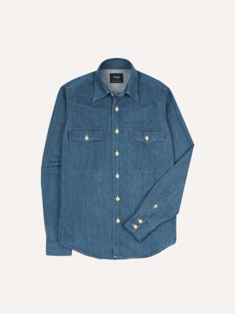 Drake's Stone Wash Denim Two-Pocket Western Shirt