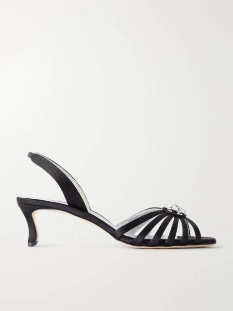Manolo Blahnik Fulmasli 50 Embellished Satin Sandals