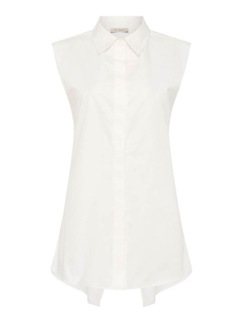 Belted Cotton Button-Down Shirt white
