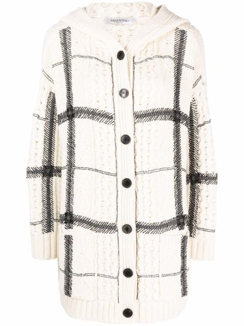 Valentino bead-embellished check-pattern hooded cardigan