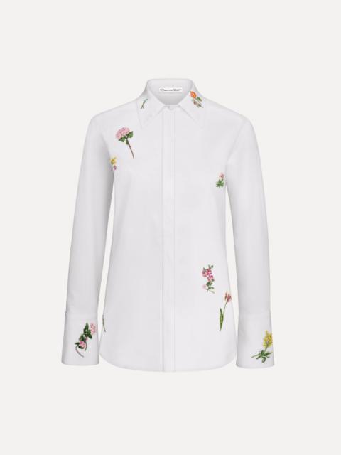 Oscar de la Renta BEADED MIXED BOTANICAL STRETCH TWILL BLOUSE