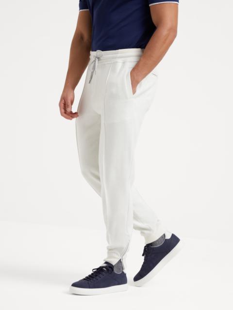 Brunello Cucinelli Cashmere and cotton French terry double cloth trousers with Crête detail and elasticated zipper cuff