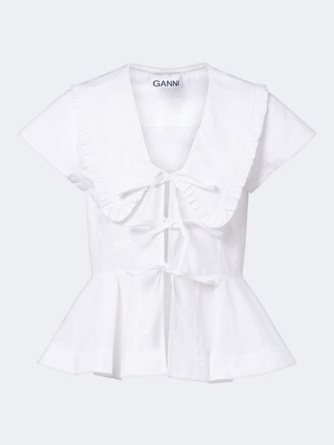 GANNI Bow-detail peplum cotton poplin blouse