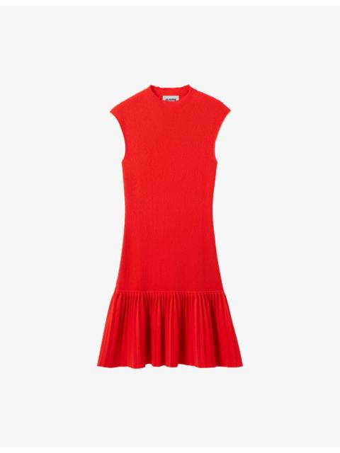 Claudie Pierlot Sleeveless Pleated-Trim Knitted Mini Dress