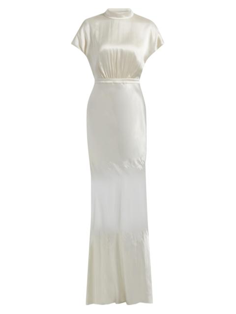 SALONI Women's Fabienne Silk-Blend Column Gown - Tusk Brushstroke Placement