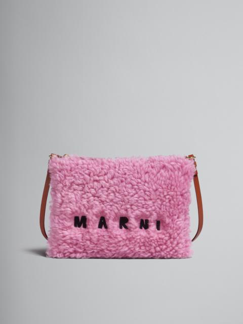 PINK SHEARLING AND LEATHER POUCH