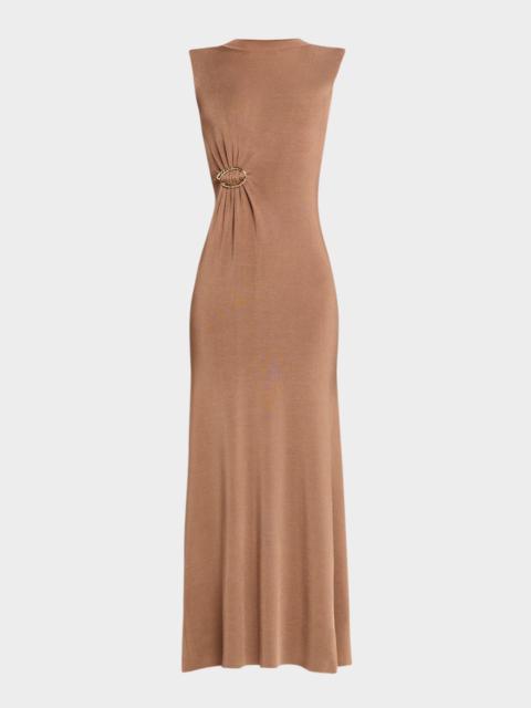 ROLAND MOURET Sleeveless Gathered-Waist Viscose Knit Maxi Dress