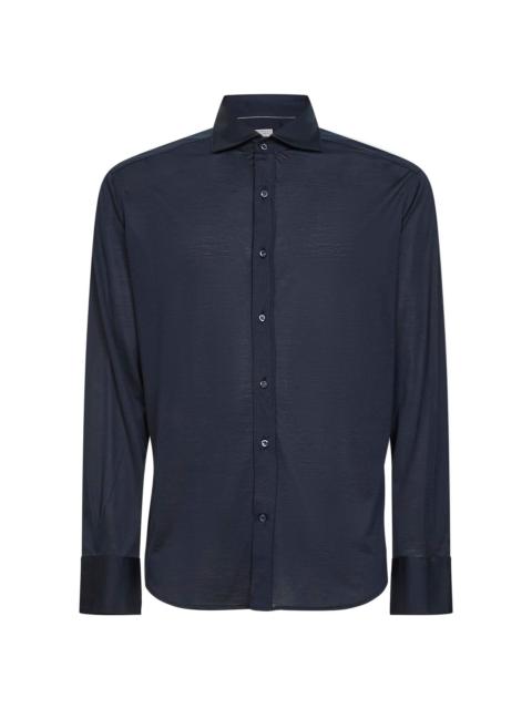 Navy blue silk and cotton jersey shirt