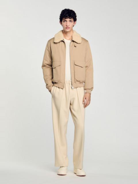 Sandro SHEARLING COLLAR AVIATOR JACKET