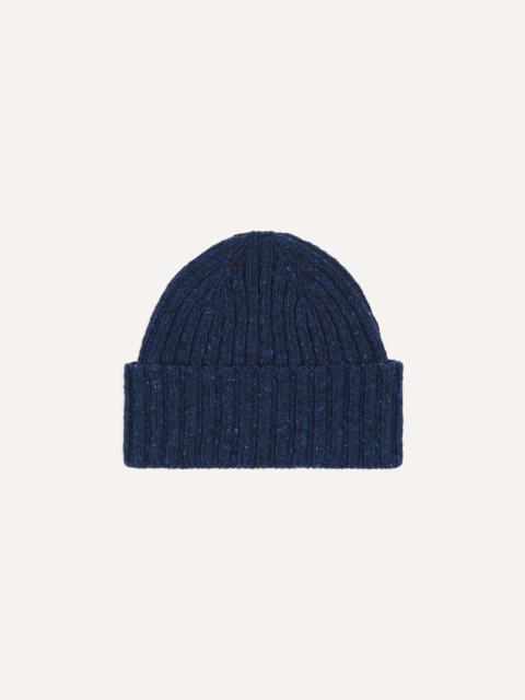 Drake's Blue Ribbed Merino Donegal Knit Cap